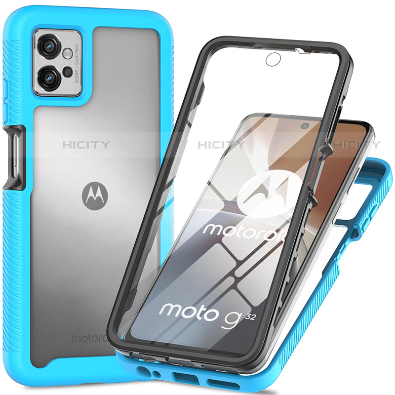 Silikon Schutzhülle Rahmen Tasche Hülle Durchsichtig Transparent 360 Grad Ganzkörper für Motorola Moto G32 Cyan