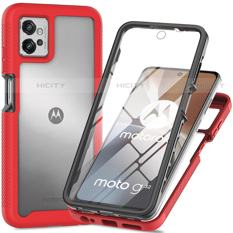 Silikon Schutzhülle Rahmen Tasche Hülle Durchsichtig Transparent 360 Grad Ganzkörper für Motorola Moto G32 Rot