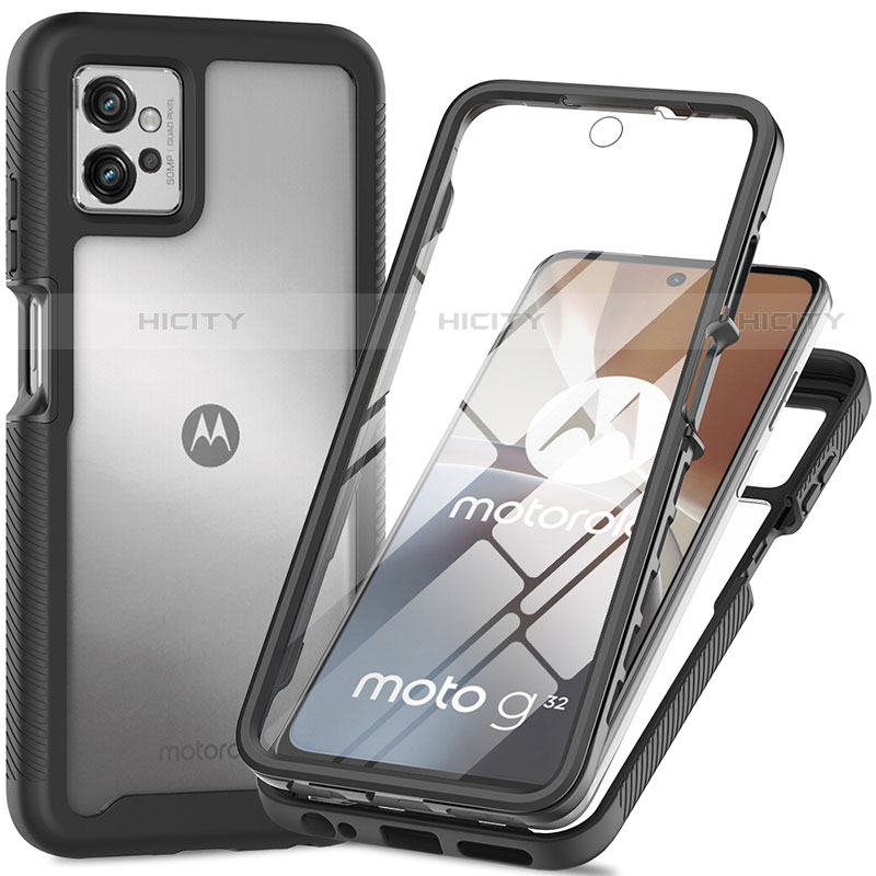 Silikon Schutzhülle Rahmen Tasche Hülle Durchsichtig Transparent 360 Grad Ganzkörper für Motorola Moto G32 Schwarz