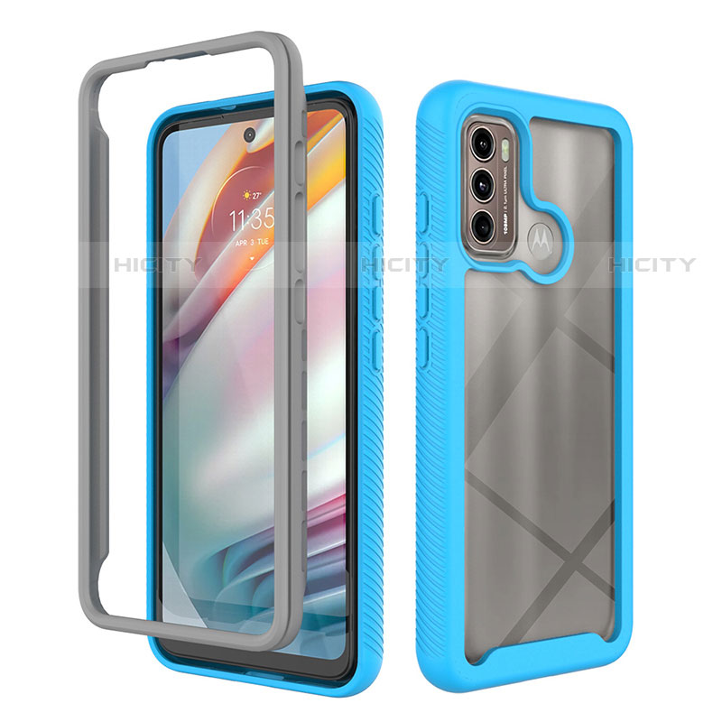 Silikon Schutzhülle Rahmen Tasche Hülle Durchsichtig Transparent 360 Grad Ganzkörper für Motorola Moto G40 Fusion Cyan