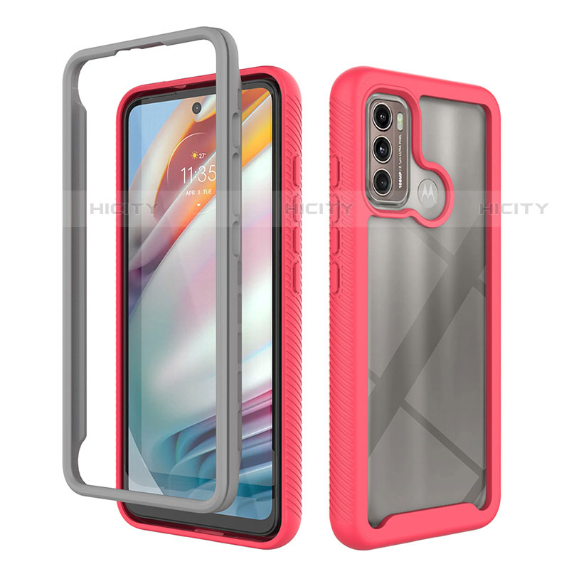 Silikon Schutzhülle Rahmen Tasche Hülle Durchsichtig Transparent 360 Grad Ganzkörper für Motorola Moto G40 Fusion Pink