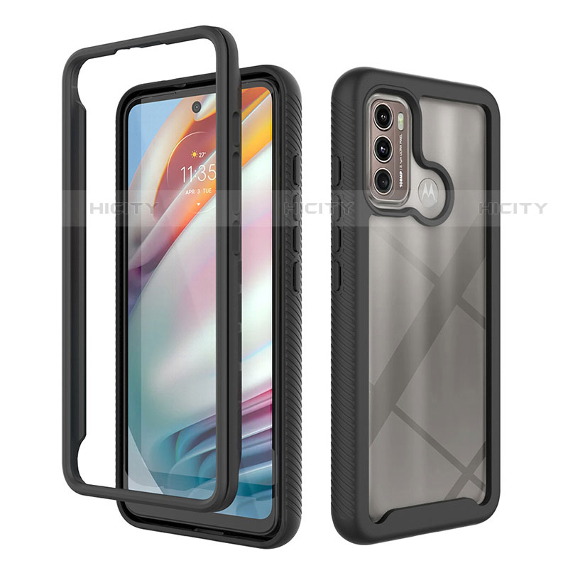 Silikon Schutzhülle Rahmen Tasche Hülle Durchsichtig Transparent 360 Grad Ganzkörper für Motorola Moto G40 Fusion Schwarz