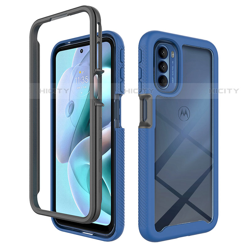 Silikon Schutzhülle Rahmen Tasche Hülle Durchsichtig Transparent 360 Grad Ganzkörper für Motorola Moto G41 Blau Plus