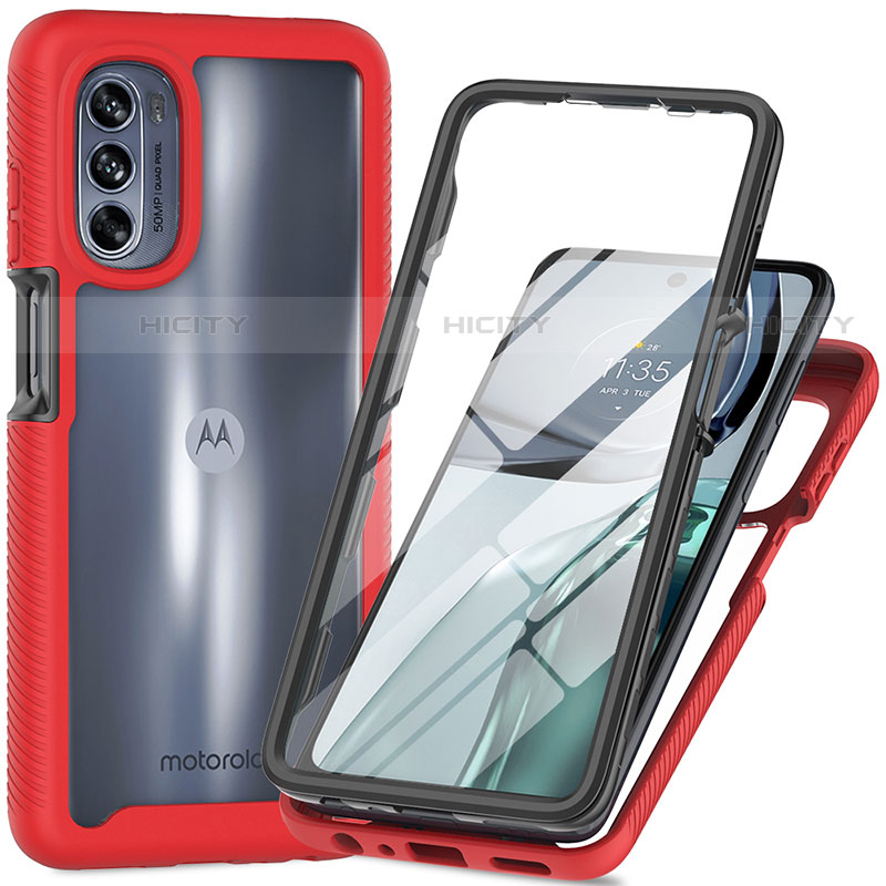 Silikon Schutzhülle Rahmen Tasche Hülle Durchsichtig Transparent 360 Grad Ganzkörper für Motorola Moto G62 5G Rot