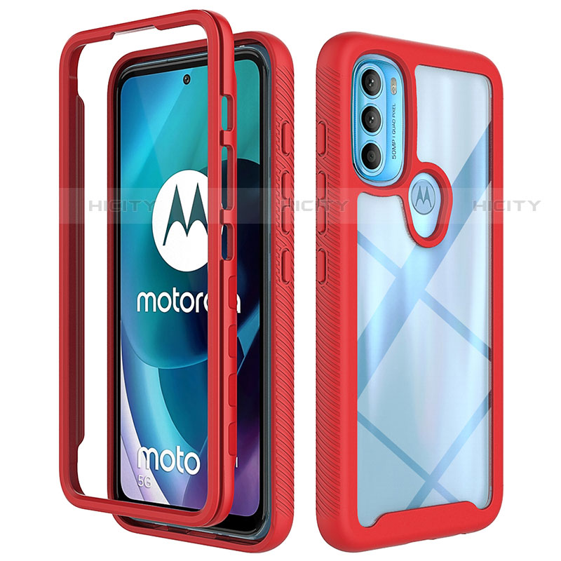 Silikon Schutzhülle Rahmen Tasche Hülle Durchsichtig Transparent 360 Grad Ganzkörper für Motorola Moto G71 5G Rot Plus