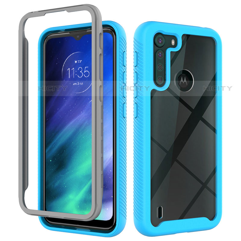 Silikon Schutzhülle Rahmen Tasche Hülle Durchsichtig Transparent 360 Grad Ganzkörper für Motorola Moto One Fusion Cyan Plus