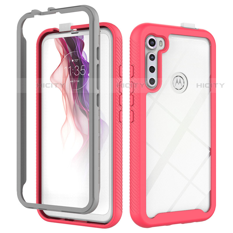 Silikon Schutzhülle Rahmen Tasche Hülle Durchsichtig Transparent 360 Grad Ganzkörper für Motorola Moto One Fusion Plus Pink