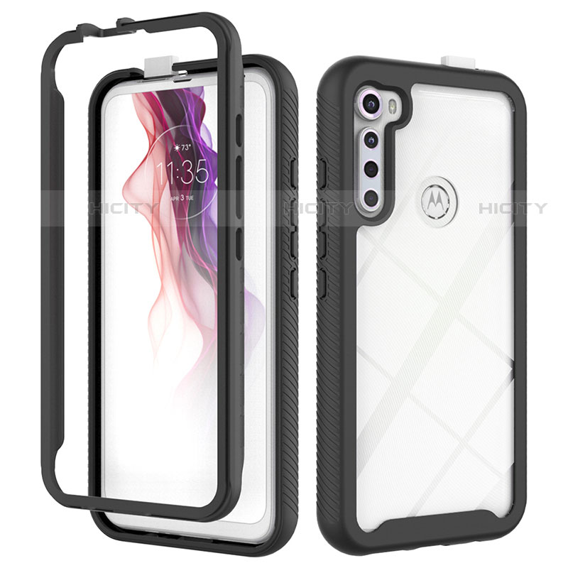 Silikon Schutzhülle Rahmen Tasche Hülle Durchsichtig Transparent 360 Grad Ganzkörper für Motorola Moto One Fusion Plus Schwarz Plus