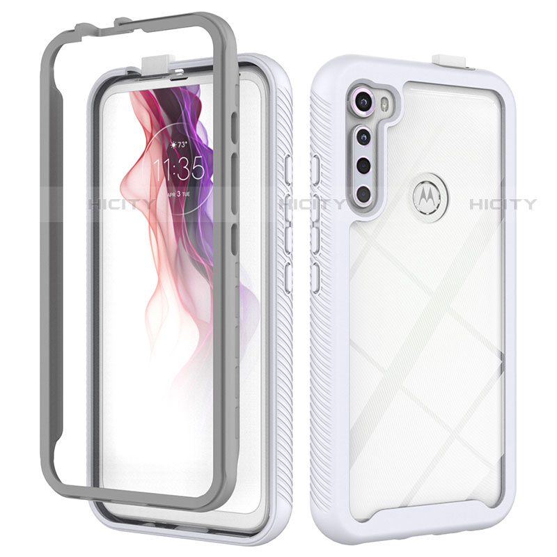 Silikon Schutzhülle Rahmen Tasche Hülle Durchsichtig Transparent 360 Grad Ganzkörper für Motorola Moto One Fusion Plus Weiß