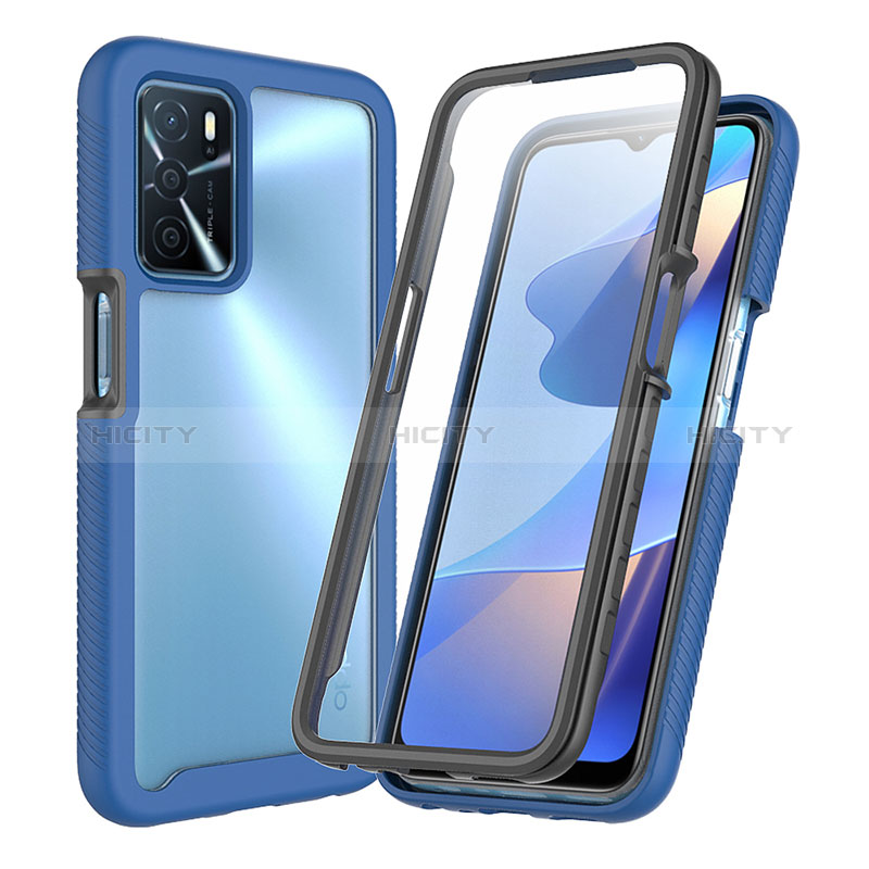 Silikon Schutzhülle Rahmen Tasche Hülle Durchsichtig Transparent 360 Grad Ganzkörper für Oppo A16 Blau