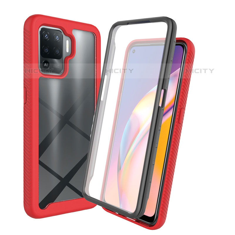 Silikon Schutzhülle Rahmen Tasche Hülle Durchsichtig Transparent 360 Grad Ganzkörper für Oppo A94 4G Rot Plus