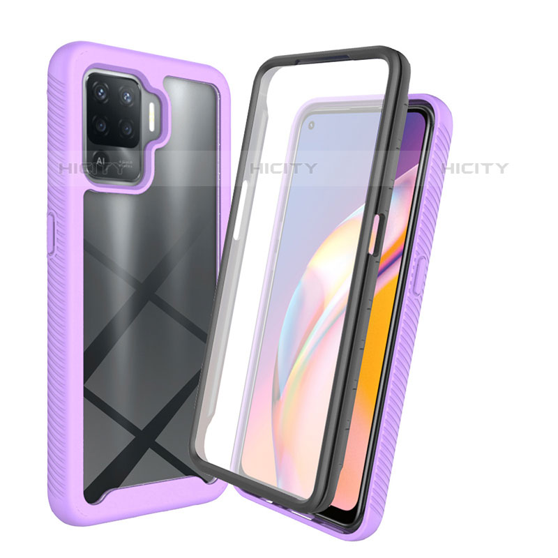 Silikon Schutzhülle Rahmen Tasche Hülle Durchsichtig Transparent 360 Grad Ganzkörper für Oppo F19 Pro Helles Lila