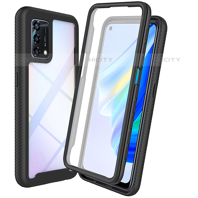 Silikon Schutzhülle Rahmen Tasche Hülle Durchsichtig Transparent 360 Grad Ganzkörper für Oppo Reno6 Lite Schwarz Plus