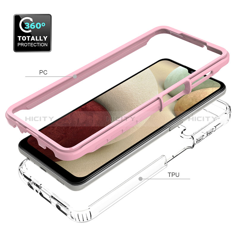 Silikon Schutzhülle Rahmen Tasche Hülle Durchsichtig Transparent 360 Grad Ganzkörper JX1 für Samsung Galaxy A12 groß