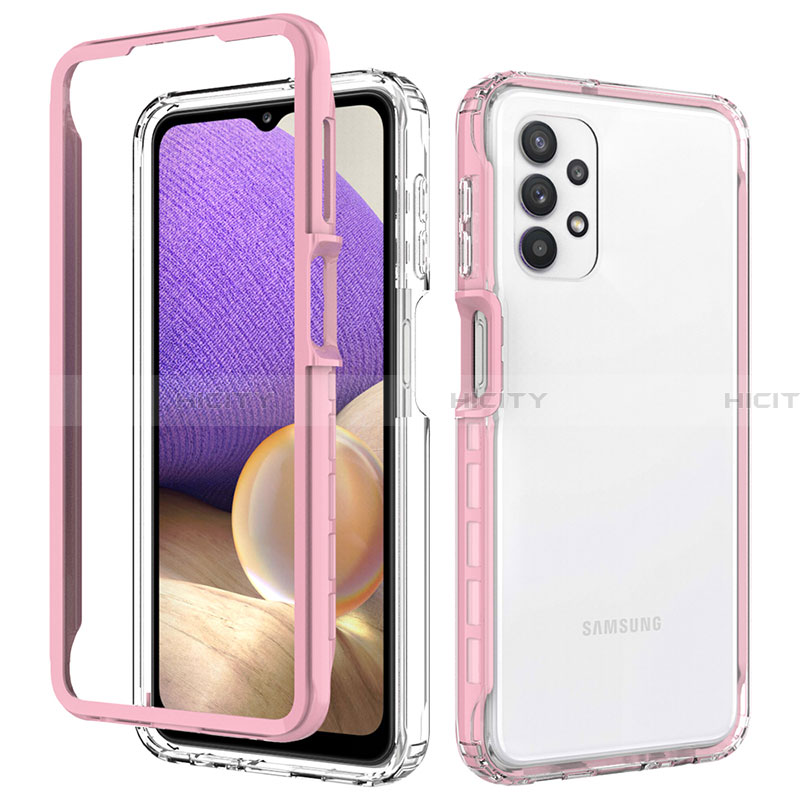 Silikon Schutzhülle Rahmen Tasche Hülle Durchsichtig Transparent 360 Grad Ganzkörper JX1 für Samsung Galaxy A32 4G Rosa