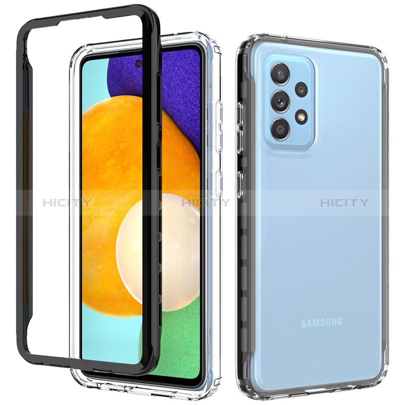 Silikon Schutzhülle Rahmen Tasche Hülle Durchsichtig Transparent 360 Grad Ganzkörper JX1 für Samsung Galaxy A52s 5G Schwarz