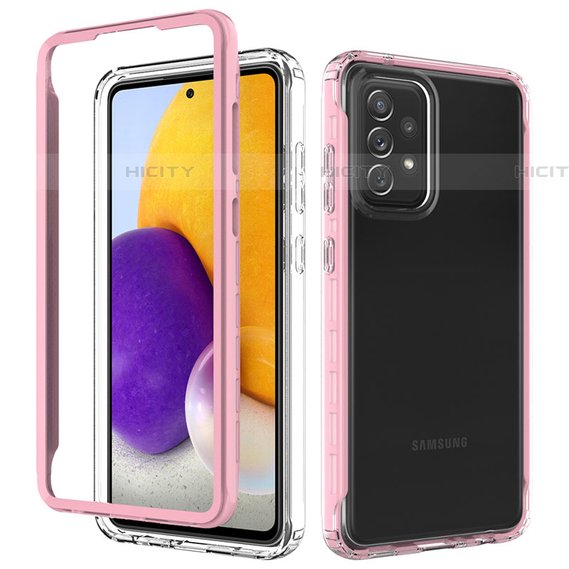 Silikon Schutzhülle Rahmen Tasche Hülle Durchsichtig Transparent 360 Grad Ganzkörper JX1 für Samsung Galaxy A72 4G Rosa Plus