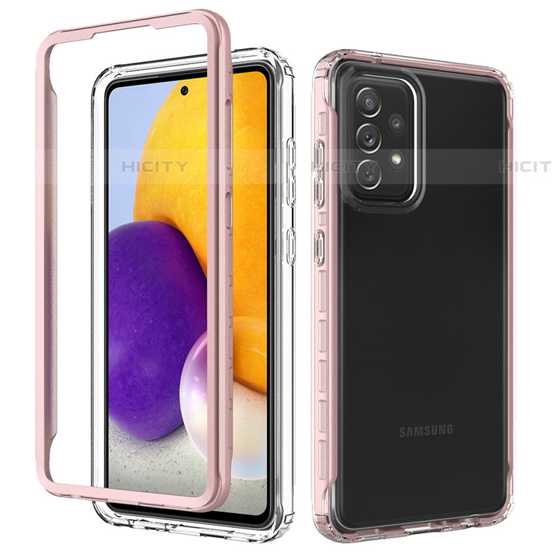 Silikon Schutzhülle Rahmen Tasche Hülle Durchsichtig Transparent 360 Grad Ganzkörper JX1 für Samsung Galaxy A72 4G Rosegold Plus