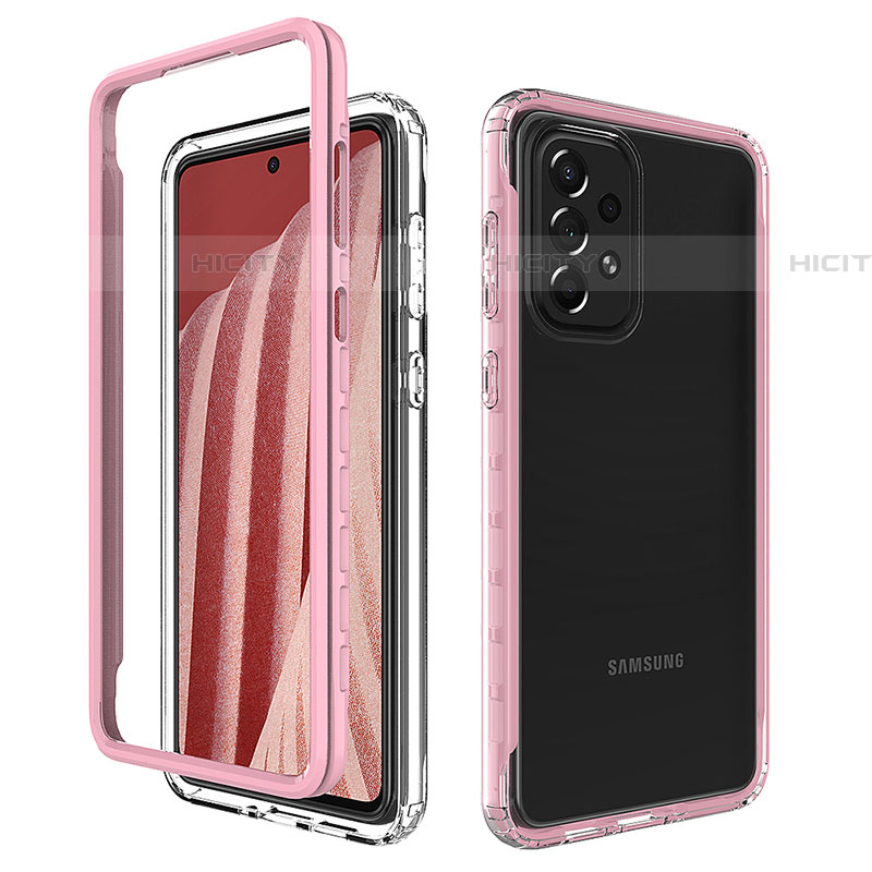 Silikon Schutzhülle Rahmen Tasche Hülle Durchsichtig Transparent 360 Grad Ganzkörper JX1 für Samsung Galaxy A73 5G Rosa Plus