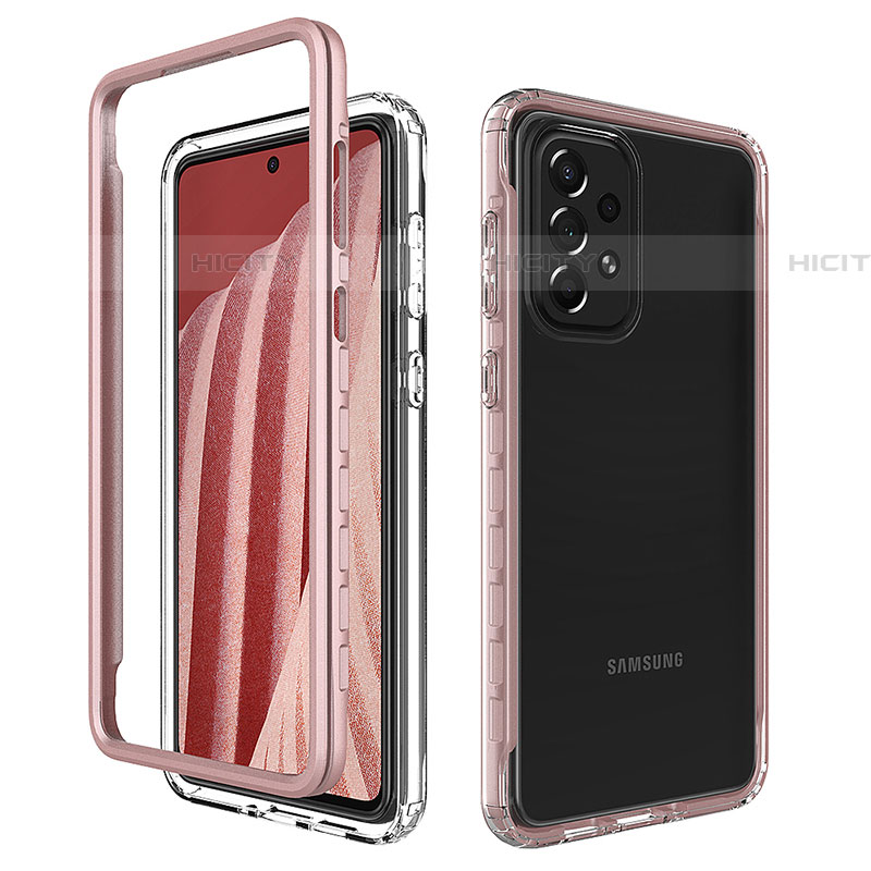 Silikon Schutzhülle Rahmen Tasche Hülle Durchsichtig Transparent 360 Grad Ganzkörper JX1 für Samsung Galaxy A73 5G Rosegold Plus