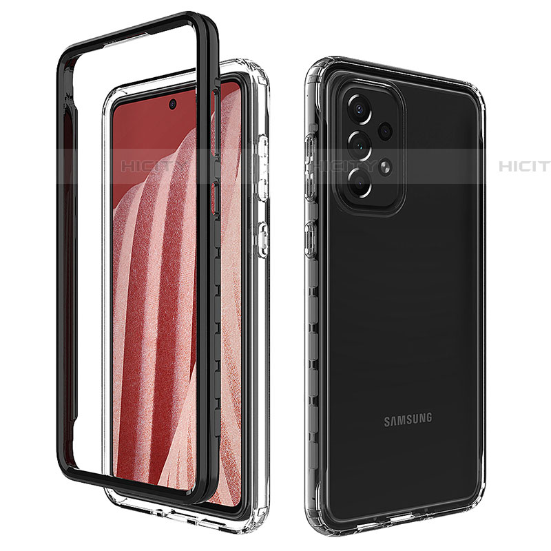 Silikon Schutzhülle Rahmen Tasche Hülle Durchsichtig Transparent 360 Grad Ganzkörper JX1 für Samsung Galaxy A73 5G Schwarz Plus