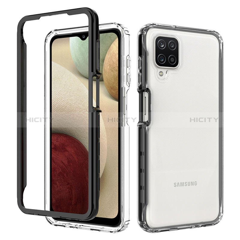 Silikon Schutzhülle Rahmen Tasche Hülle Durchsichtig Transparent 360 Grad Ganzkörper JX1 für Samsung Galaxy F12 Schwarz Plus