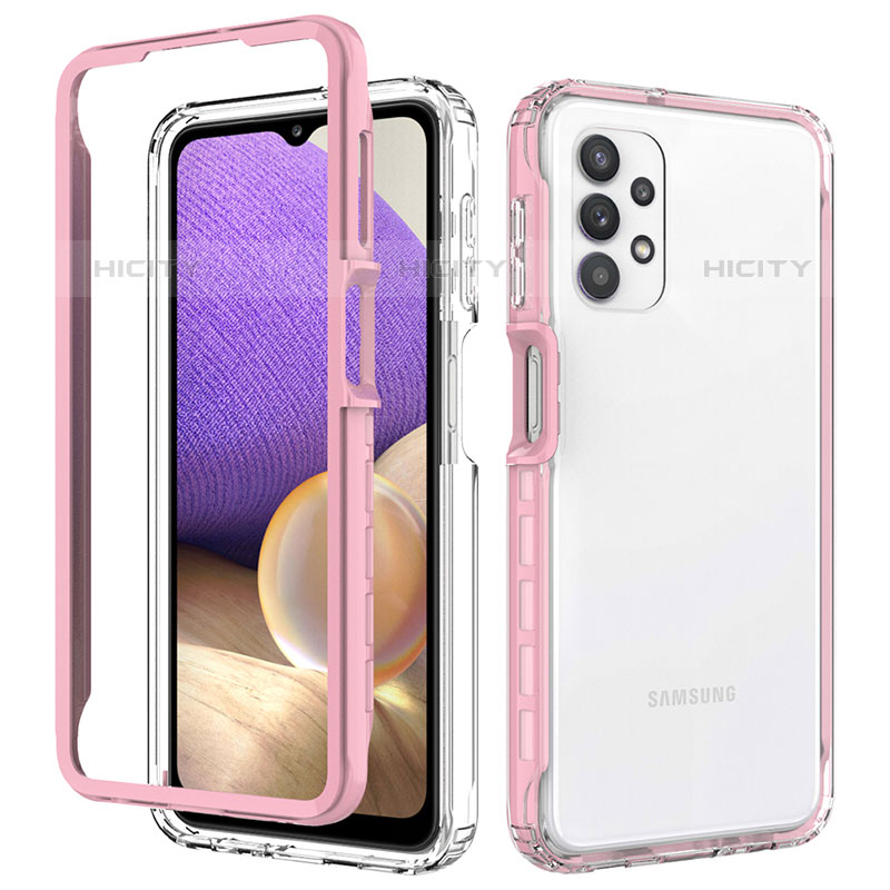 Silikon Schutzhülle Rahmen Tasche Hülle Durchsichtig Transparent 360 Grad Ganzkörper JX1 für Samsung Galaxy M32 5G Rosa