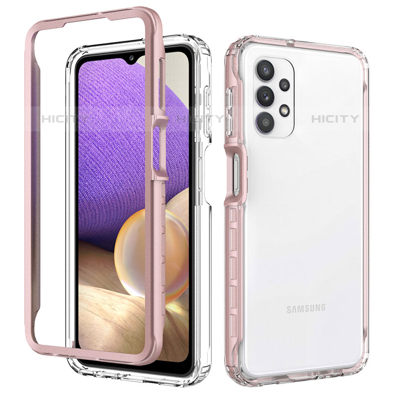 Silikon Schutzhülle Rahmen Tasche Hülle Durchsichtig Transparent 360 Grad Ganzkörper JX1 für Samsung Galaxy M32 5G Rosegold