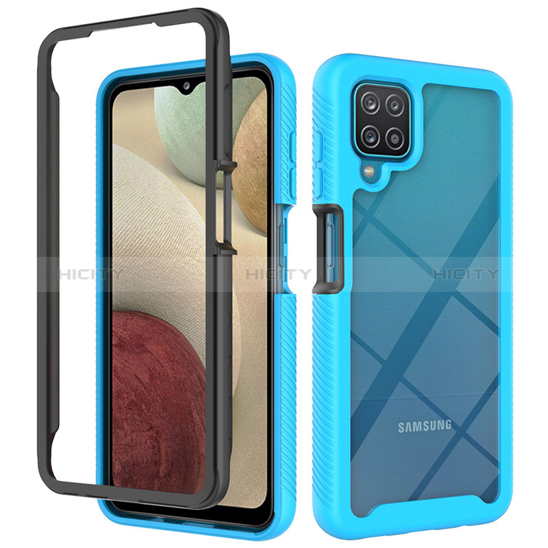 Silikon Schutzhülle Rahmen Tasche Hülle Durchsichtig Transparent 360 Grad Ganzkörper JX2 für Samsung Galaxy A12 5G Hellblau Plus