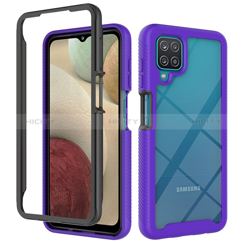 Silikon Schutzhülle Rahmen Tasche Hülle Durchsichtig Transparent 360 Grad Ganzkörper JX2 für Samsung Galaxy A12 5G Violett Plus