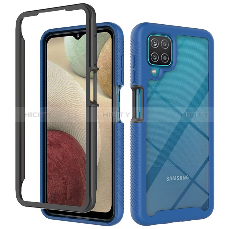 Silikon Schutzhülle Rahmen Tasche Hülle Durchsichtig Transparent 360 Grad Ganzkörper JX2 für Samsung Galaxy A12 Nacho Blau Plus