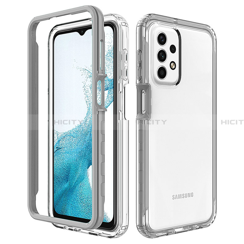 Silikon Schutzhülle Rahmen Tasche Hülle Durchsichtig Transparent 360 Grad Ganzkörper JX2 für Samsung Galaxy A23 4G Grau