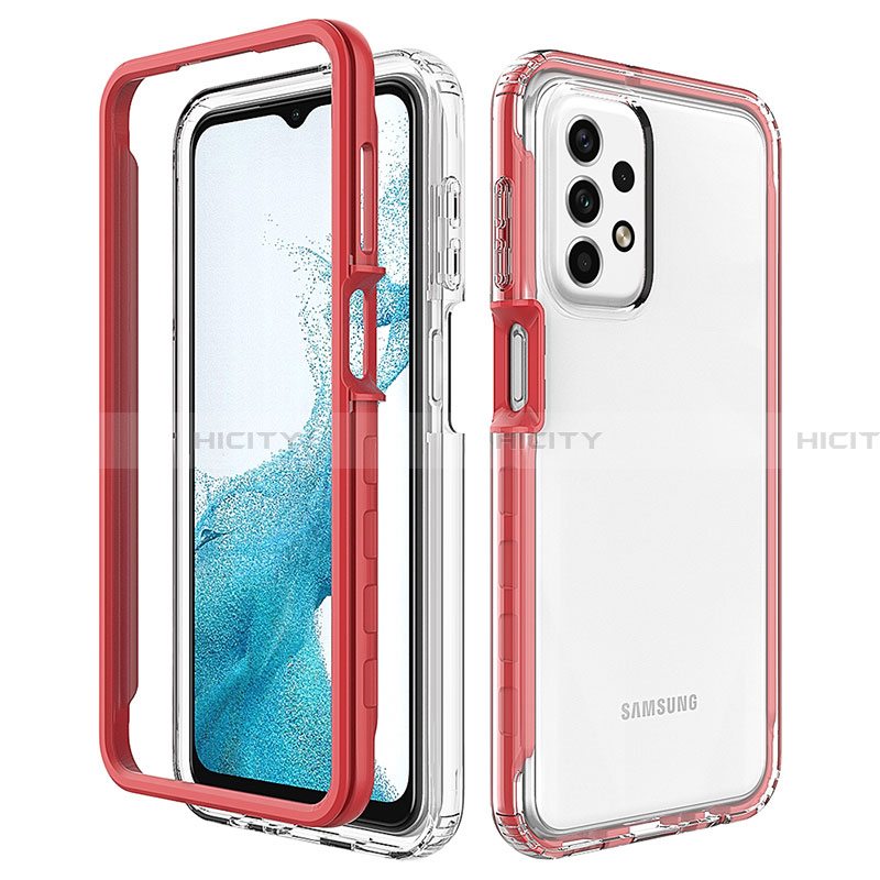 Silikon Schutzhülle Rahmen Tasche Hülle Durchsichtig Transparent 360 Grad Ganzkörper JX2 für Samsung Galaxy A23 4G Rot Plus