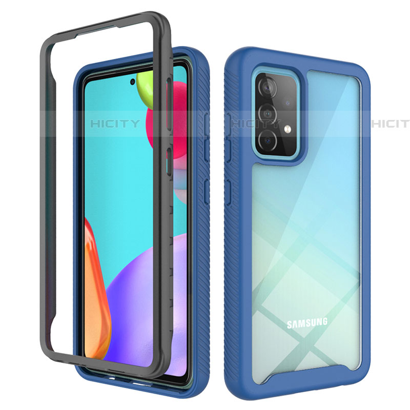 Silikon Schutzhülle Rahmen Tasche Hülle Durchsichtig Transparent 360 Grad Ganzkörper JX2 für Samsung Galaxy A52 4G Blau und Schwarz Plus