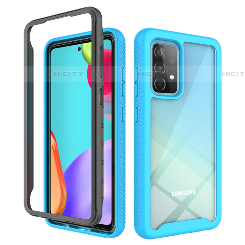 Silikon Schutzhülle Rahmen Tasche Hülle Durchsichtig Transparent 360 Grad Ganzkörper JX2 für Samsung Galaxy A52 4G Hellblau Plus