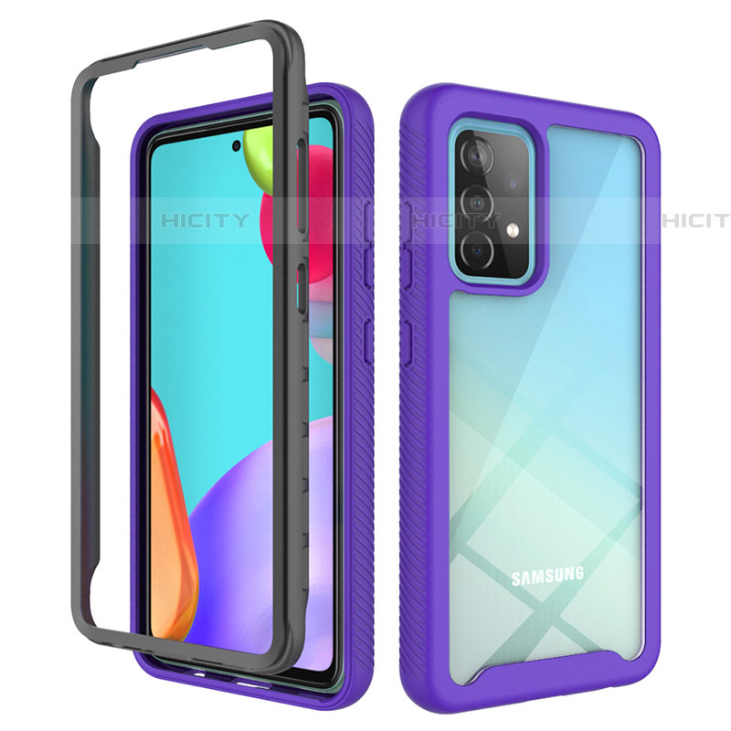 Silikon Schutzhülle Rahmen Tasche Hülle Durchsichtig Transparent 360 Grad Ganzkörper JX2 für Samsung Galaxy A52 4G Violett Plus