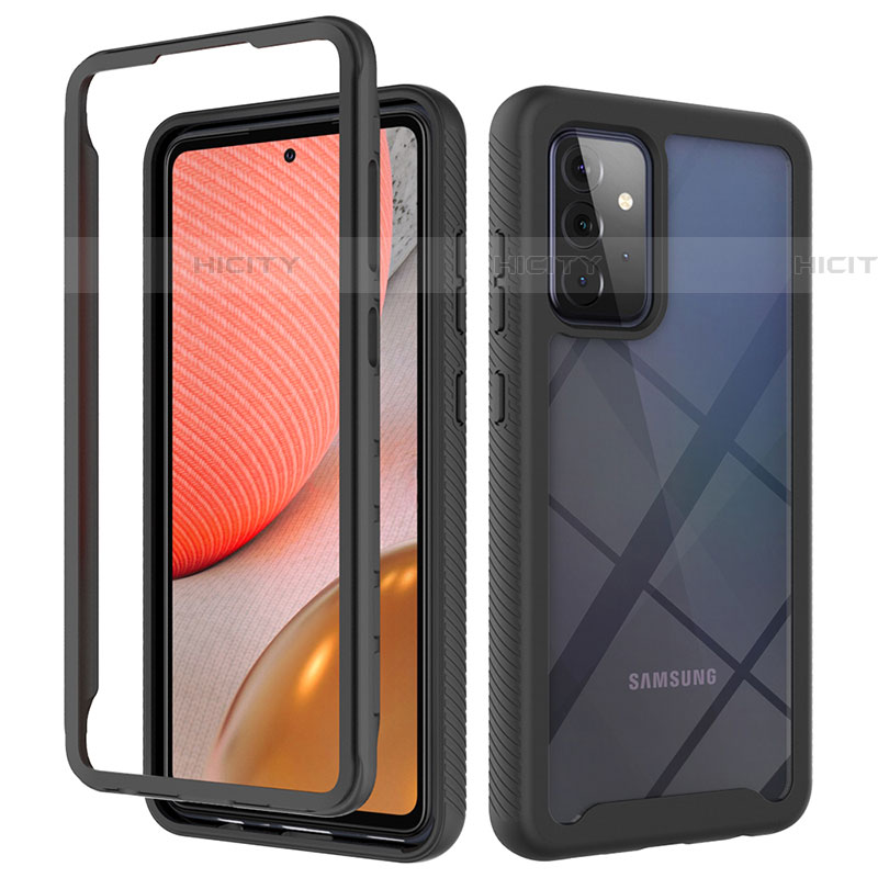 Silikon Schutzhülle Rahmen Tasche Hülle Durchsichtig Transparent 360 Grad Ganzkörper JX2 für Samsung Galaxy A72 4G Schwarz