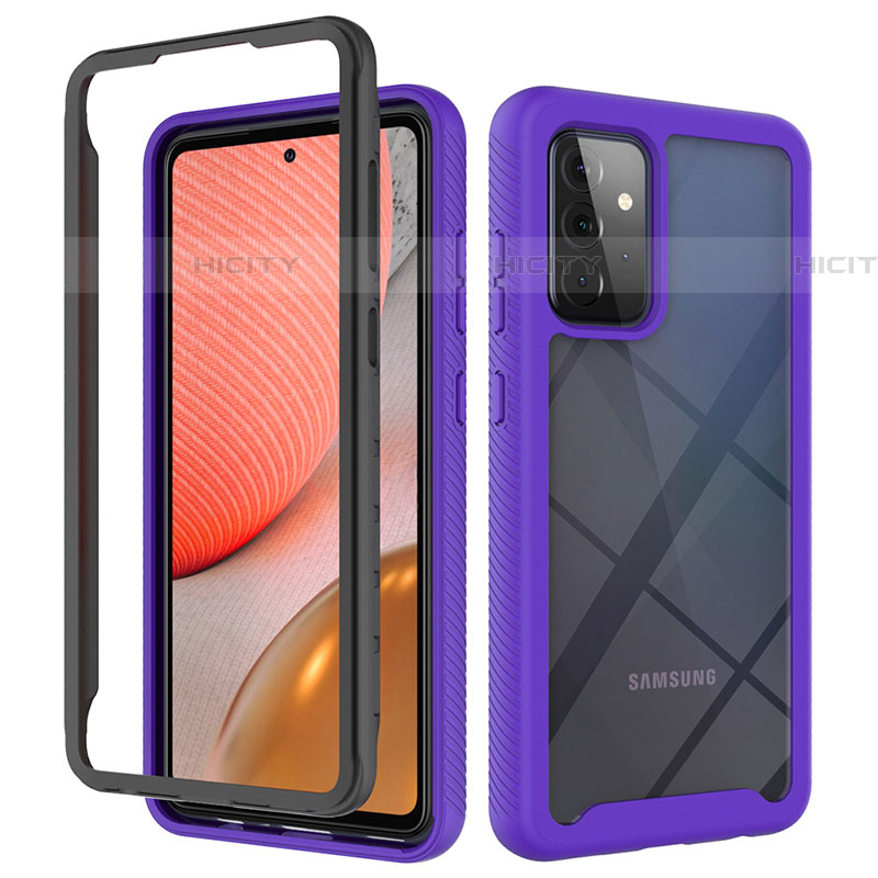 Silikon Schutzhülle Rahmen Tasche Hülle Durchsichtig Transparent 360 Grad Ganzkörper JX2 für Samsung Galaxy A72 4G Violett Plus