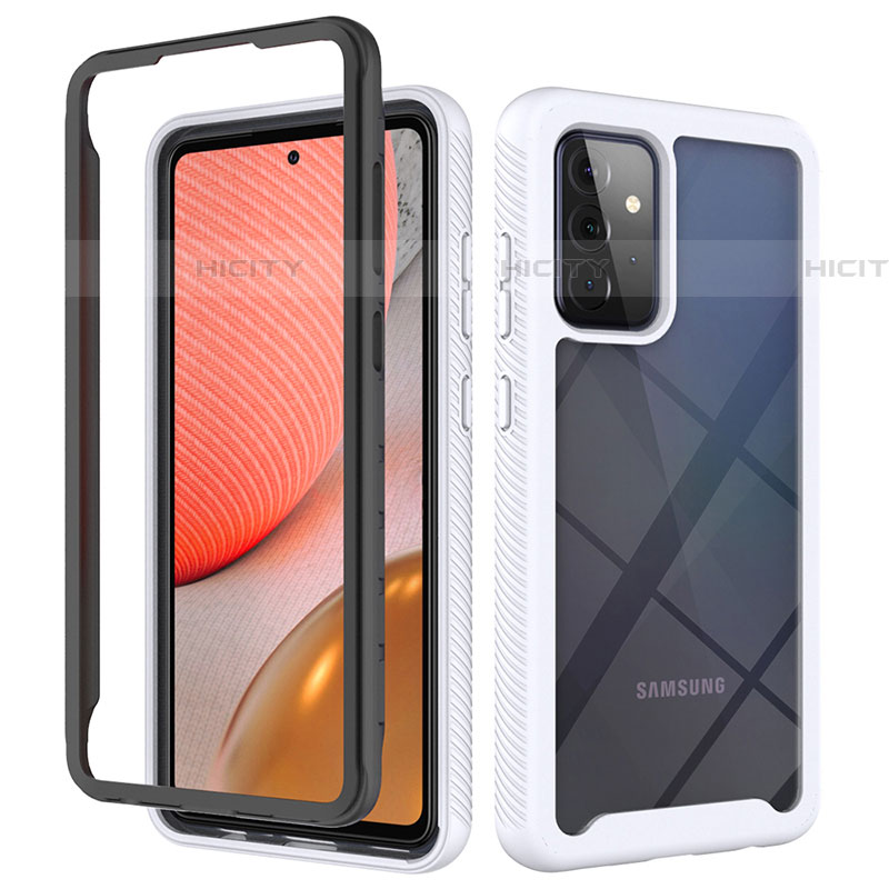 Silikon Schutzhülle Rahmen Tasche Hülle Durchsichtig Transparent 360 Grad Ganzkörper JX2 für Samsung Galaxy A72 5G Weiß