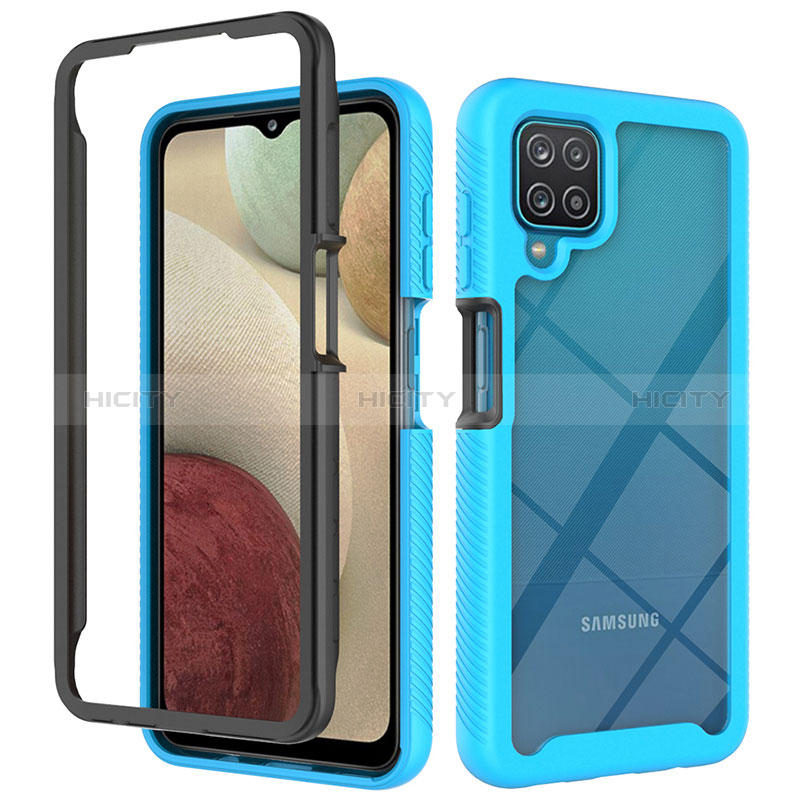 Silikon Schutzhülle Rahmen Tasche Hülle Durchsichtig Transparent 360 Grad Ganzkörper JX2 für Samsung Galaxy M12 Hellblau