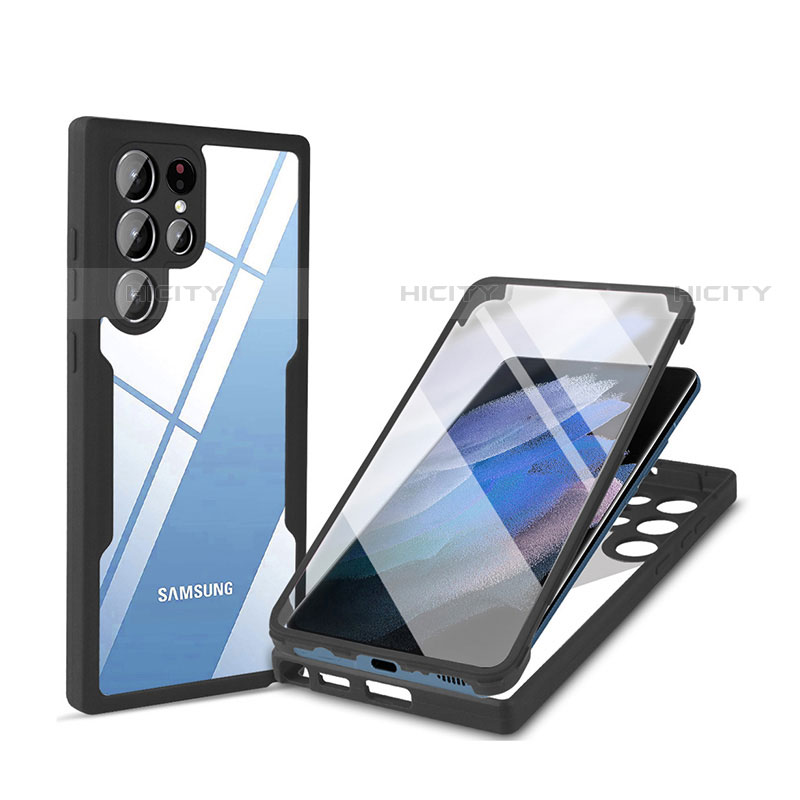 Silikon Schutzhülle Rahmen Tasche Hülle Durchsichtig Transparent 360 Grad Ganzkörper M01 für Samsung Galaxy S22 Ultra 5G groß