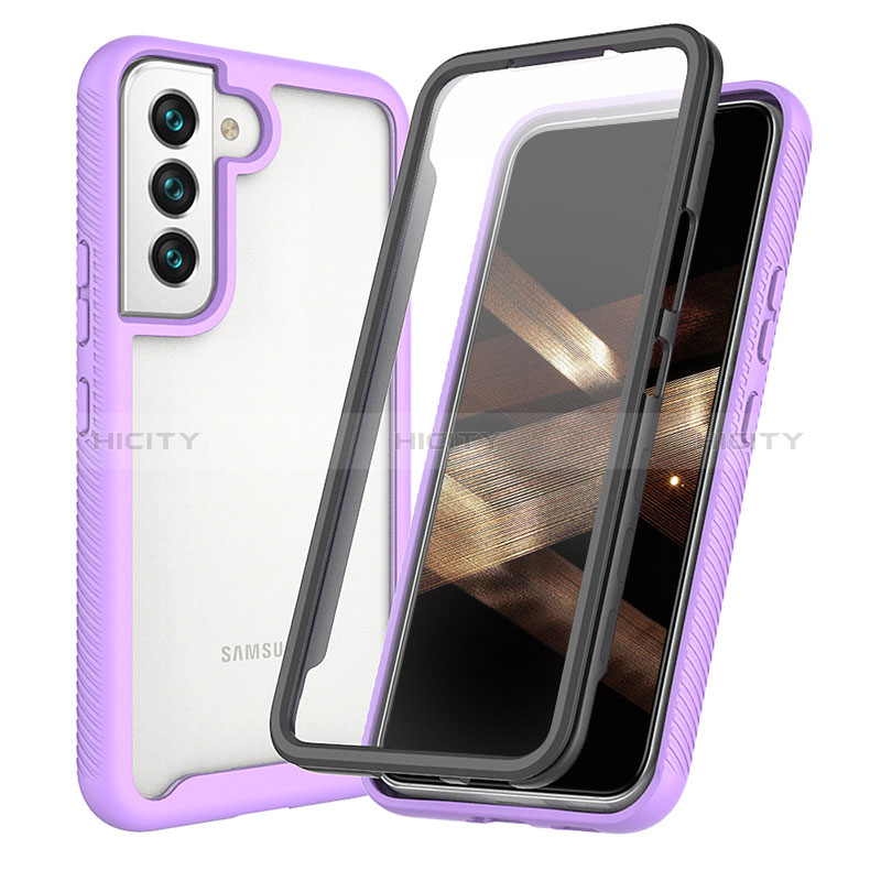 Silikon Schutzhülle Rahmen Tasche Hülle Durchsichtig Transparent 360 Grad Ganzkörper M01 für Samsung Galaxy S24 5G Violett