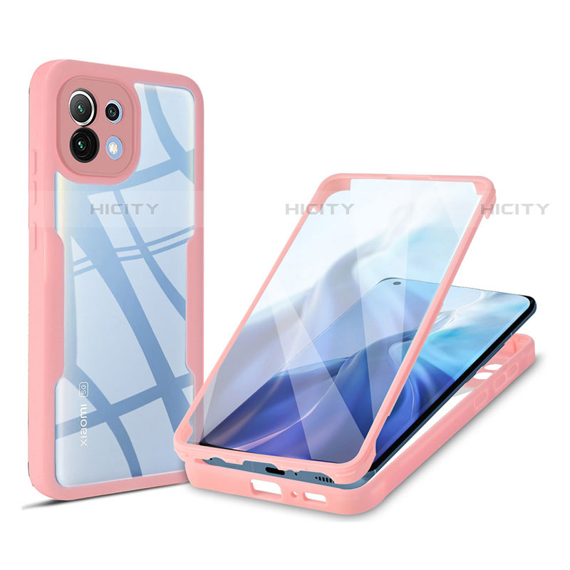 Silikon Schutzhülle Rahmen Tasche Hülle Durchsichtig Transparent 360 Grad Ganzkörper M01 für Xiaomi Mi 11 Lite 4G Rosa