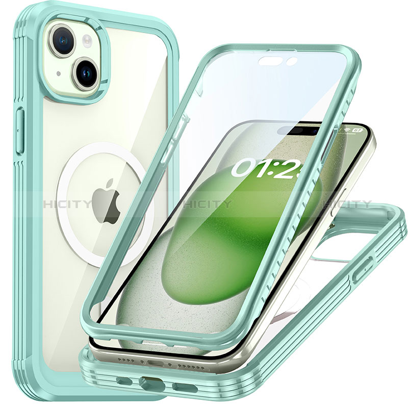 Silikon Schutzhülle Rahmen Tasche Hülle Durchsichtig Transparent 360 Grad Ganzkörper mit Mag-Safe Magnetic Magnetisch T01 für Apple iPhone 14 groß