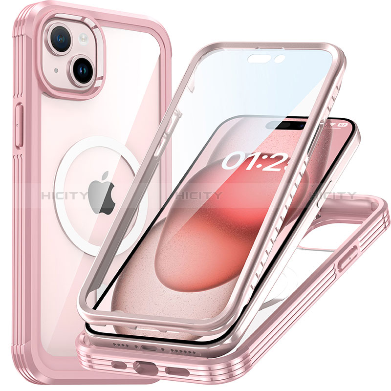 Silikon Schutzhülle Rahmen Tasche Hülle Durchsichtig Transparent 360 Grad Ganzkörper mit Mag-Safe Magnetic Magnetisch T01 für Apple iPhone 14 groß