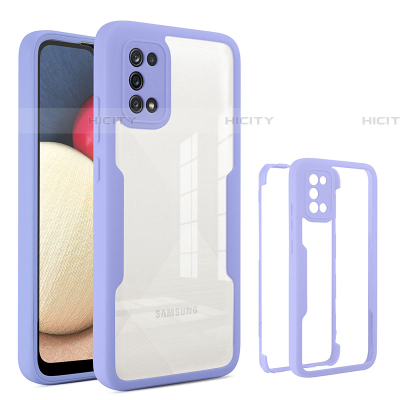 Silikon Schutzhülle Rahmen Tasche Hülle Durchsichtig Transparent 360 Grad Ganzkörper MJ1 für Samsung Galaxy A03s Violett Plus