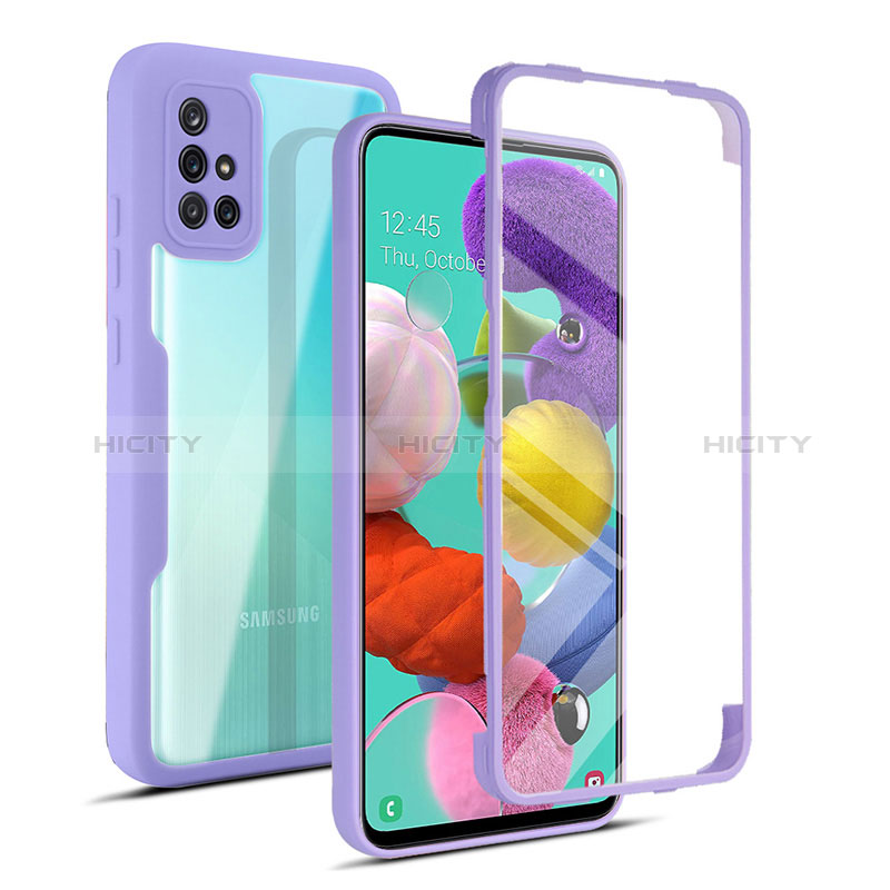 Silikon Schutzhülle Rahmen Tasche Hülle Durchsichtig Transparent 360 Grad Ganzkörper MJ1 für Samsung Galaxy A51 4G Violett Plus