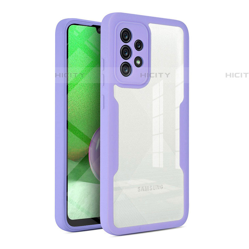 Silikon Schutzhülle Rahmen Tasche Hülle Durchsichtig Transparent 360 Grad Ganzkörper MJ1 für Samsung Galaxy A52 4G Violett