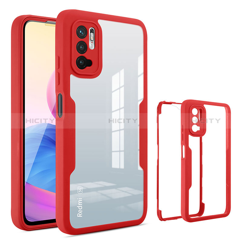 Silikon Schutzhülle Rahmen Tasche Hülle Durchsichtig Transparent 360 Grad Ganzkörper MJ1 für Xiaomi POCO M3 Pro 5G Rot Plus