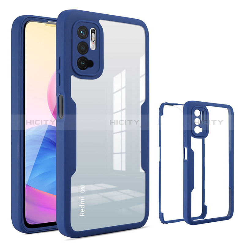 Silikon Schutzhülle Rahmen Tasche Hülle Durchsichtig Transparent 360 Grad Ganzkörper MJ1 für Xiaomi Redmi Note 10T 5G Blau Plus